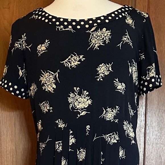 Vintage Dress Black & White Floral Mixed Print Midi Dress Plus Size 16 - Picture 6 of 11